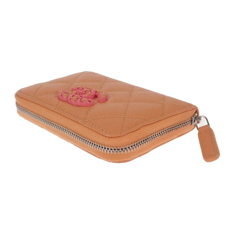 Chanel Zip Coin Purse Ap3716 ns838 Bifold Wallet Caviar Leather Calf Orange — view 4