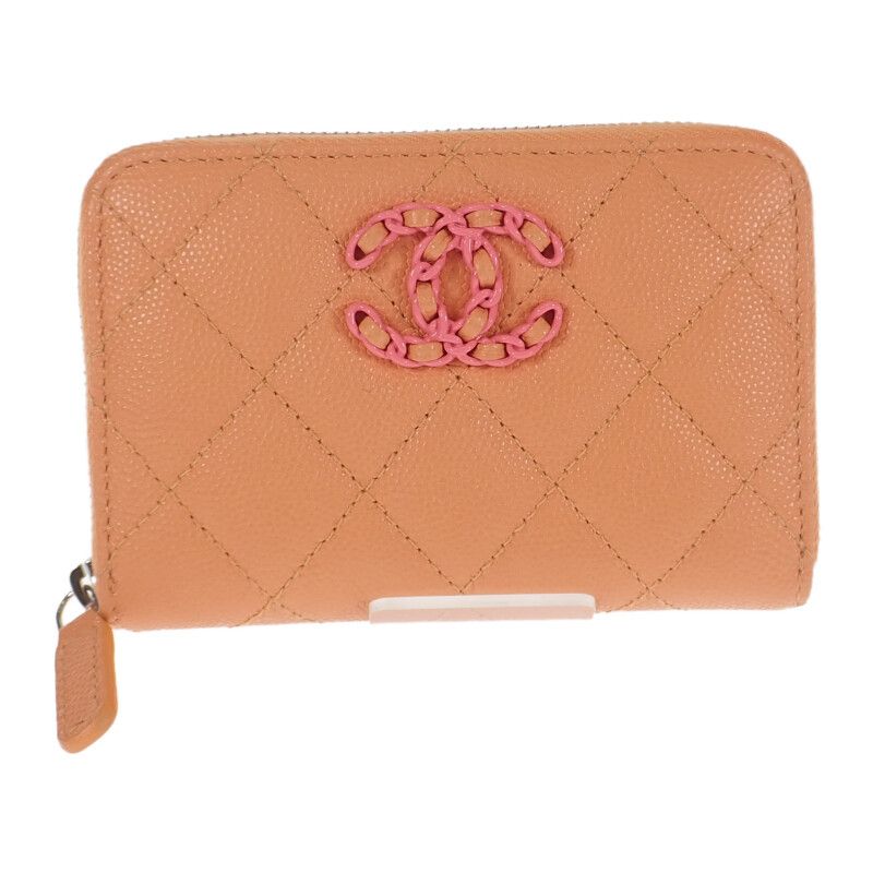 Chanel Zip Coin Purse Ap3716 ns838 Bifold Wallet Caviar Leather Calf Orange — view 2