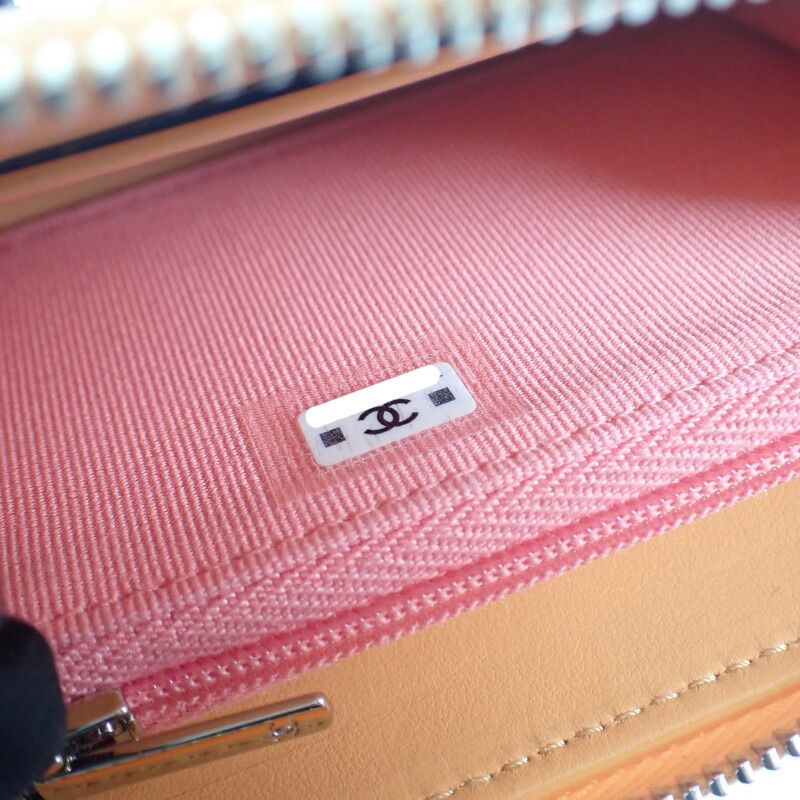 Chanel Zip Coin Purse Ap3716 ns838 Bifold Wallet Caviar Leather Calf Orange — view 7