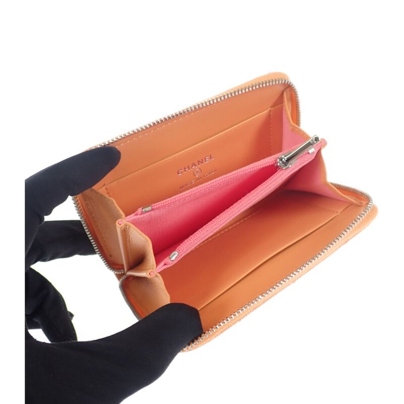Chanel Zip Coin Purse Ap3716 ns838 Bifold Wallet Caviar Leather Calf Orange — view 5