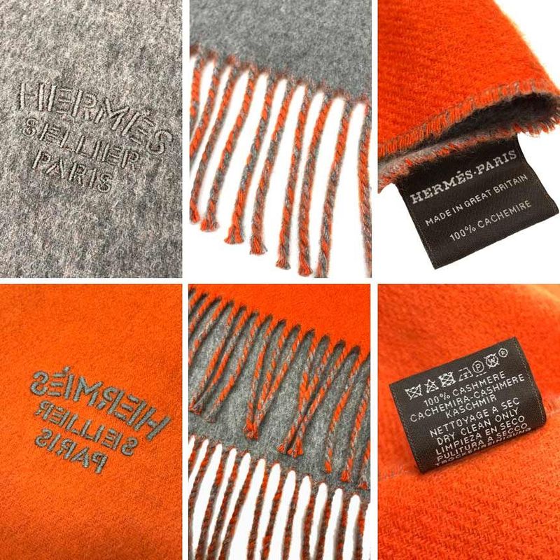 Hermes Cashmere Shawl Scarf Reversible Gray and Orange — view 3