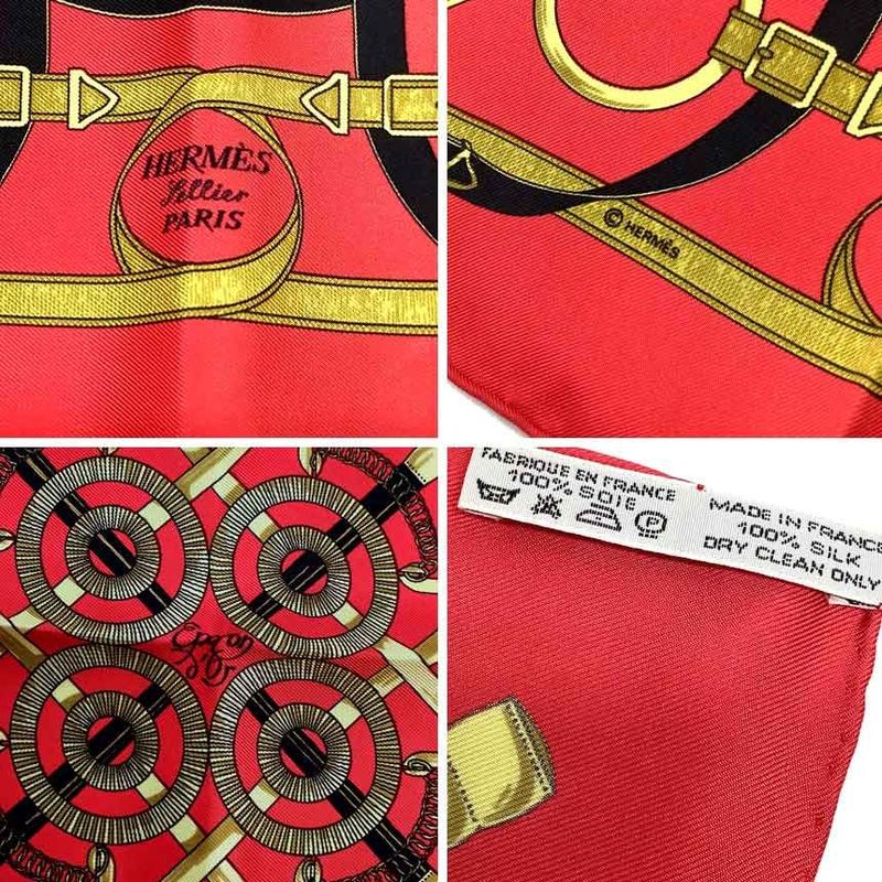 Hermes Carre 45 Scarf Eperon D'or Golden Spur Red — view 3