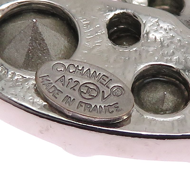 Chanel Crystal Embellished CC Logo Silver-Tone Brooch — view 5
