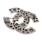 Chanel Crystal Embellished CC Logo Silver-Tone Brooch — view 3