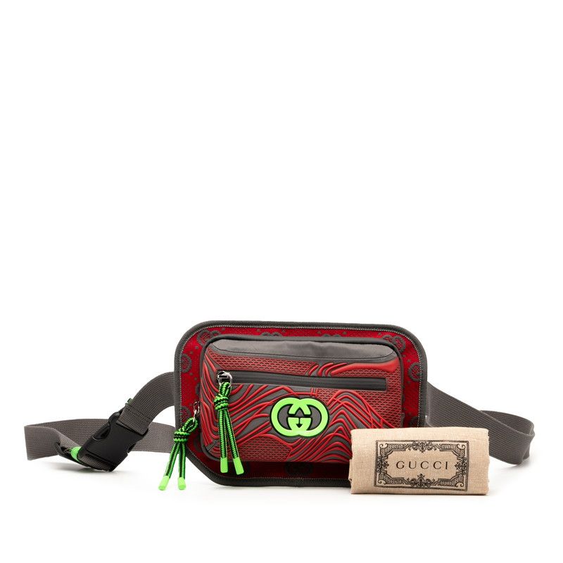 Gucci GG Nylon Body Bag Waist Grey Red Green Rubber — view 7