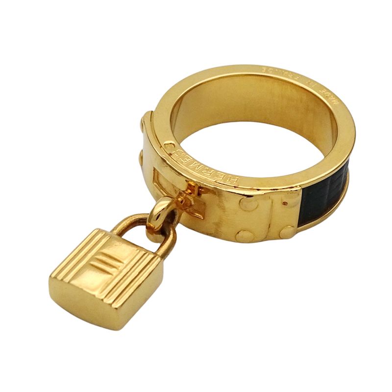 Hermes Scarf Ring Kelly Cadenas Motif GP Gold Green Accessories — view 3