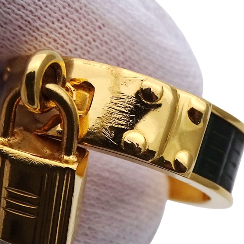 Hermes Scarf Ring Kelly Cadenas Motif GP Gold Green Accessories — view 8