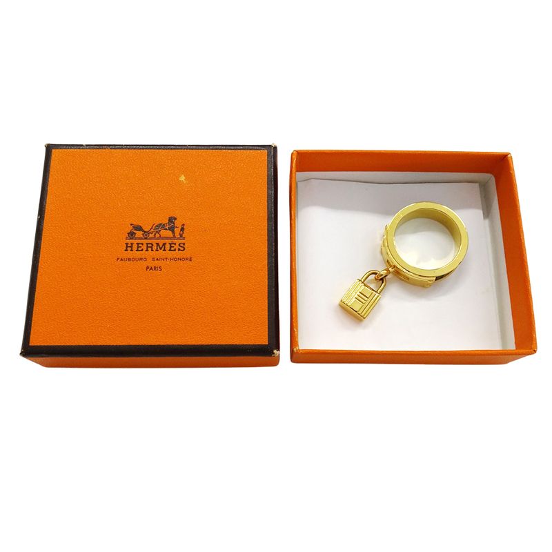 Hermes Scarf Ring Kelly Cadenas Motif GP Gold Green Accessories — view 7