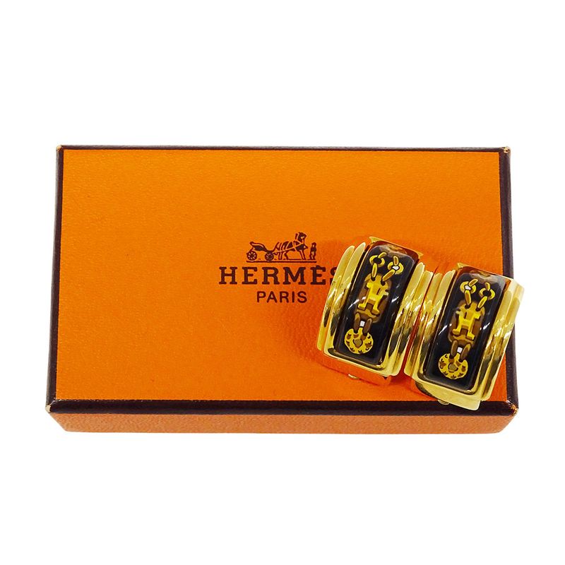 Hermes Earrings ed Emile Black Gold Accessory For Both Ears Large — view 8