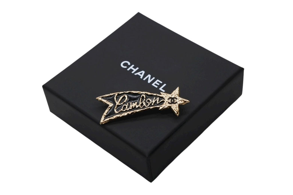 Chanel Brooch Shooting Star CC Logo Cambon Resin Metal Gold Black