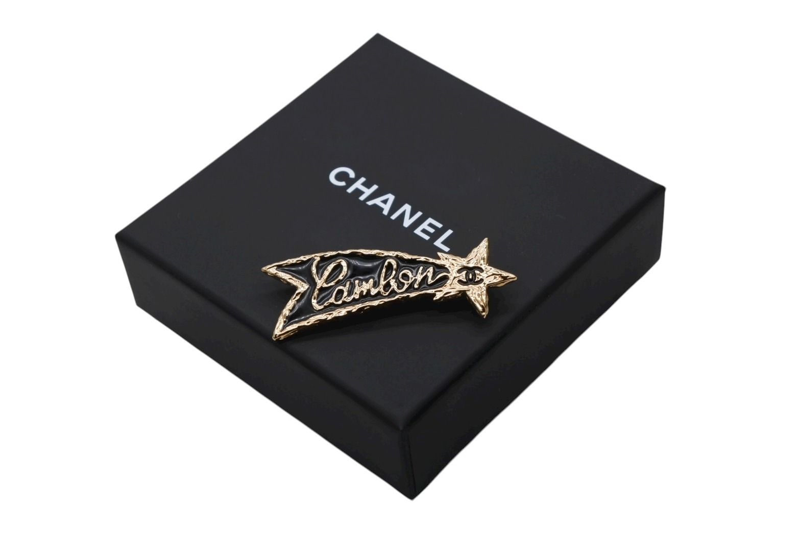 Chanel Brooch Shooting Star CC Logo Cambon Resin Metal Gold Black