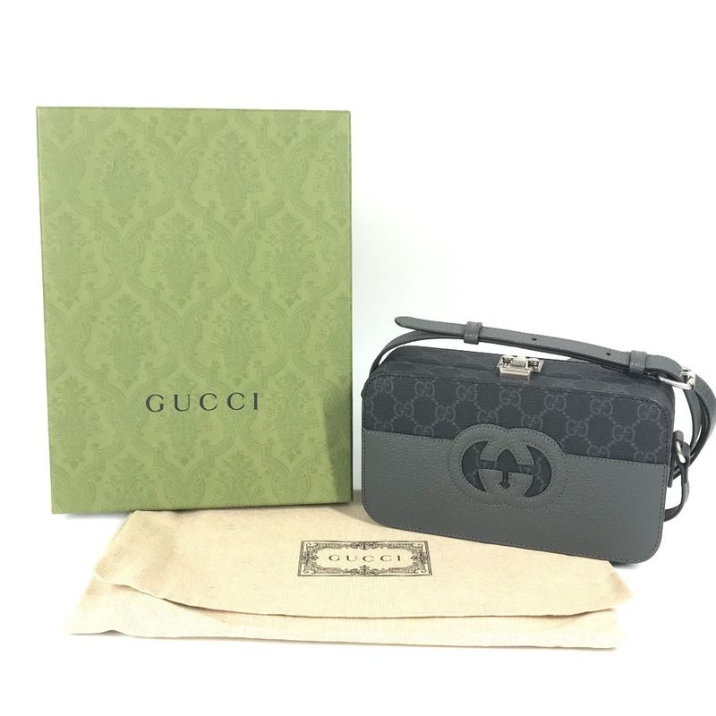 Gucci Shoulder Bag Cutout Interlocking G GG Supreme Canvas Gray — view 7