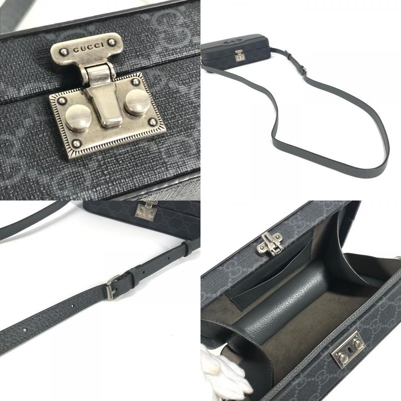 Gucci Shoulder Bag Cutout Interlocking G GG Supreme Canvas Gray — view 8