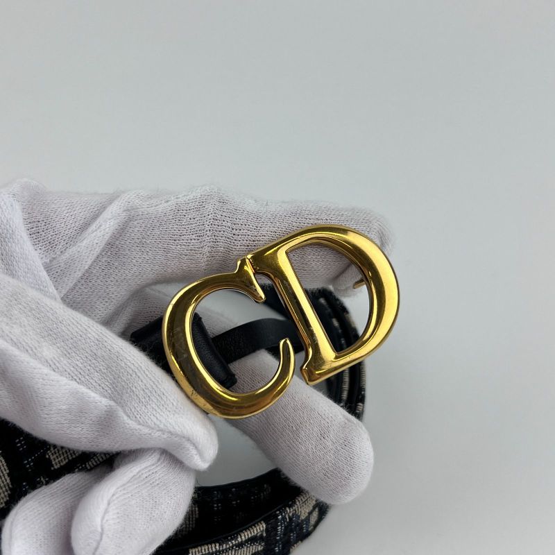 Christian Dior Trotter Belt 75 Leather Canvas Navy Vintage — view 4