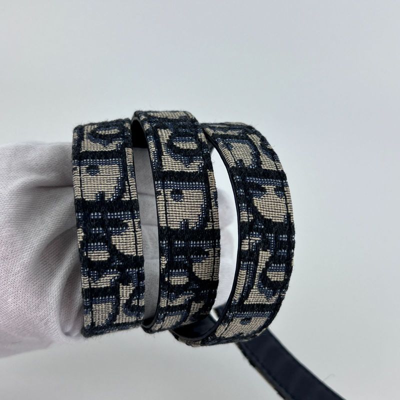 Christian Dior Trotter Belt 75 Leather Canvas Navy Vintage — view 8