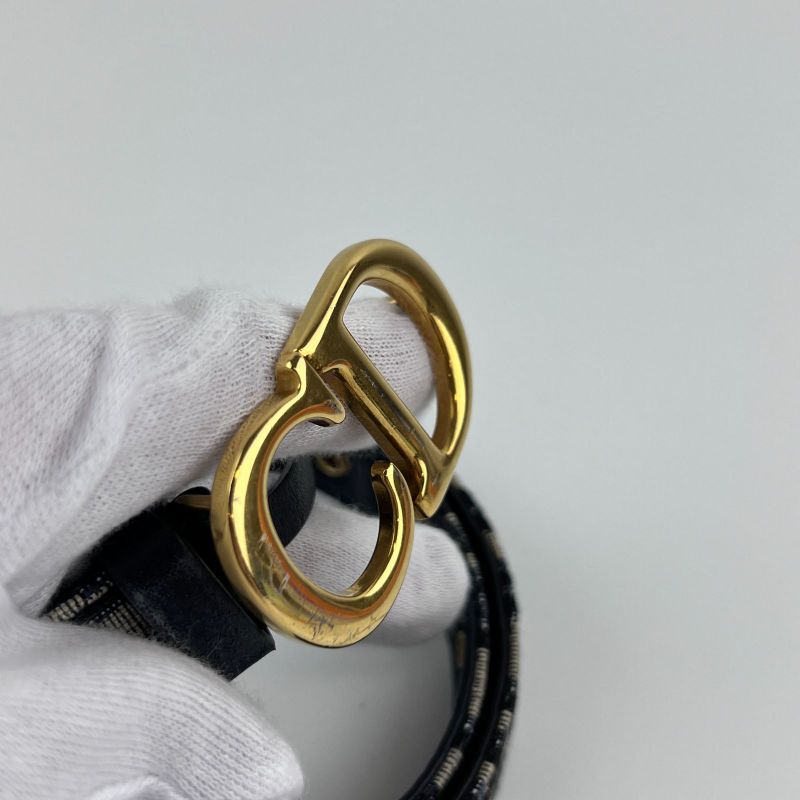 Christian Dior Trotter Belt 75 Leather Canvas Navy Vintage — view 3