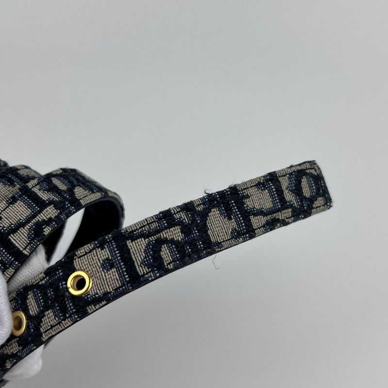 Christian Dior Trotter Belt 75 Leather Canvas Navy Vintage — view 9