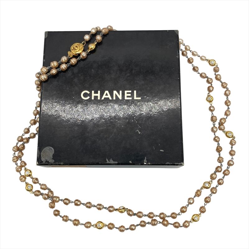 Chanel Vintage Long Necklace Metal Faux Pearl Rhinestone 184 cm — view 6