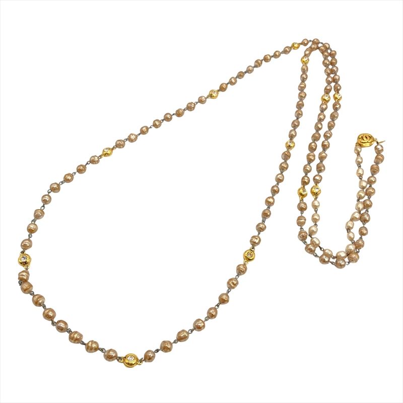 Chanel Vintage Long Necklace Metal Faux Pearl Rhinestone 184 cm — view 3