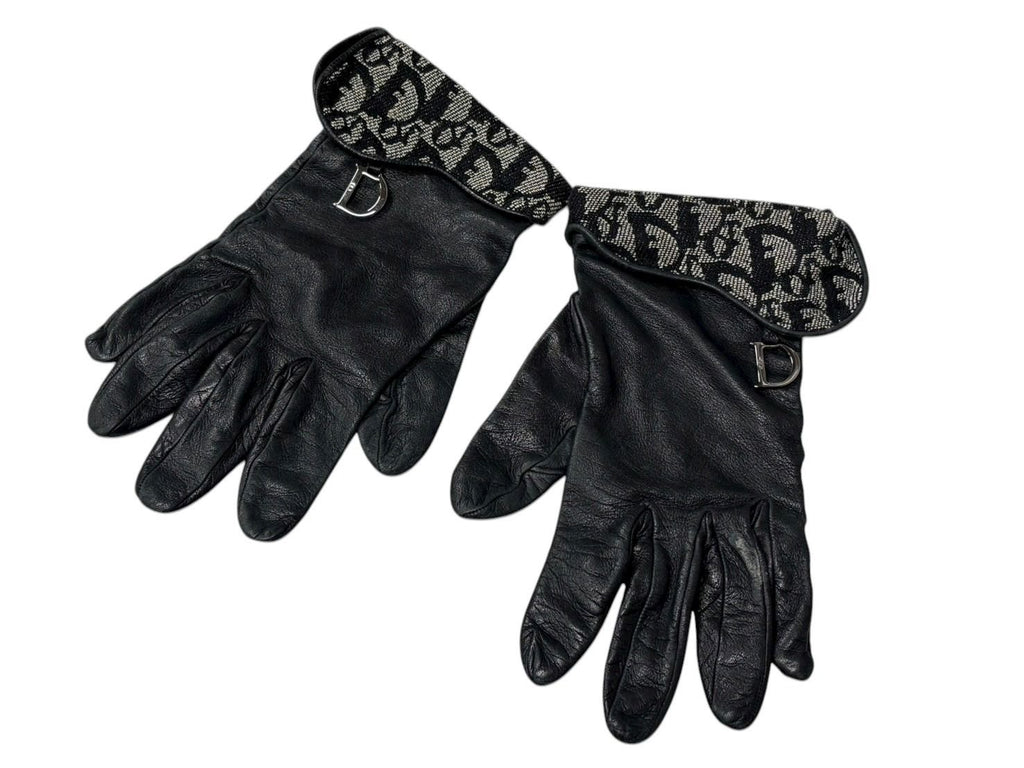 Dior Trotter Line Gloves Canvas Jeepskin D Charm Navy Black