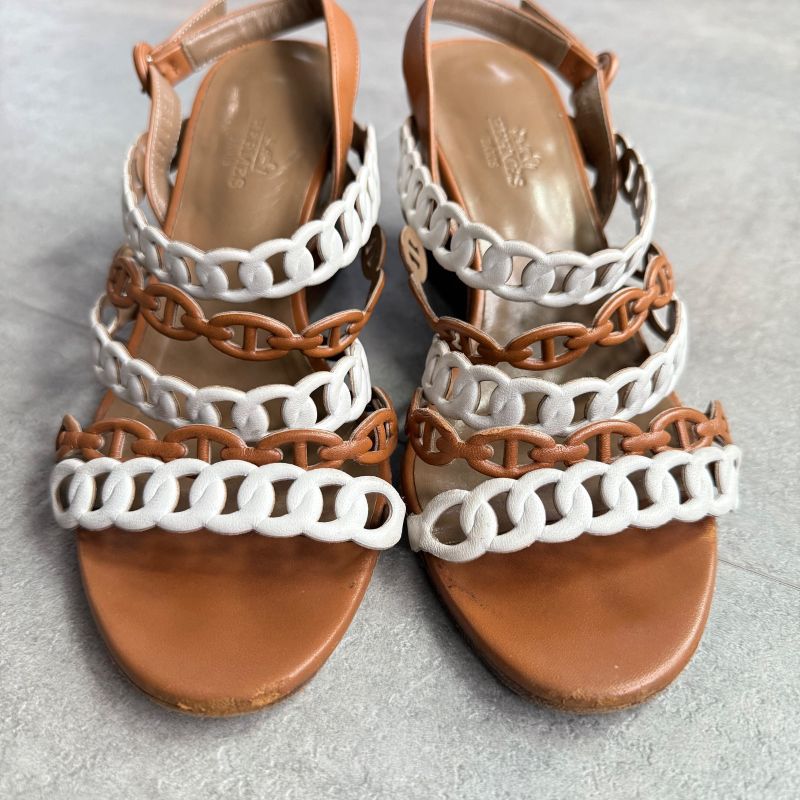 Hermes Romanza Leather Chaine Dancre Sandals Brown Strap 36 1 2 — view 8