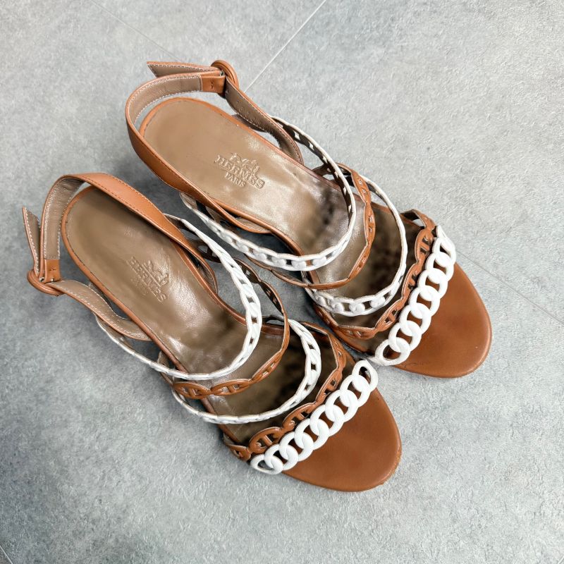 Hermes Romanza Leather Chaine Dancre Sandals Brown Strap 36 1 2 — view 2