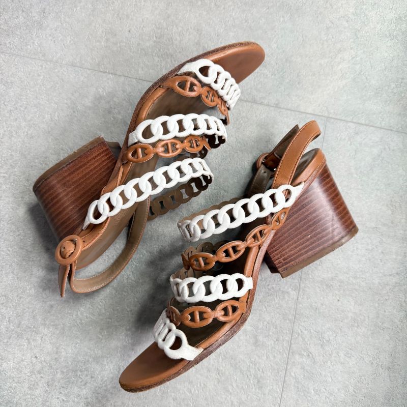 Hermes Romanza Leather Chaine Dancre Sandals Brown Strap 36 1 2 — view 7