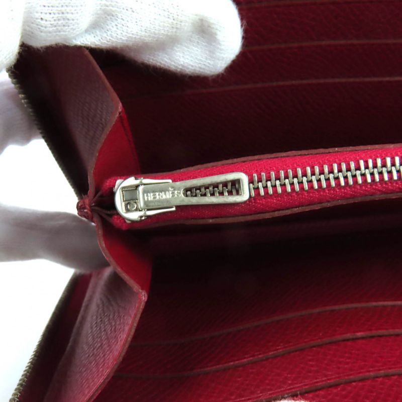 Hermes Azap Long Classic Ruby Vaux Epson Round Zip Wallet Engraved — view 9