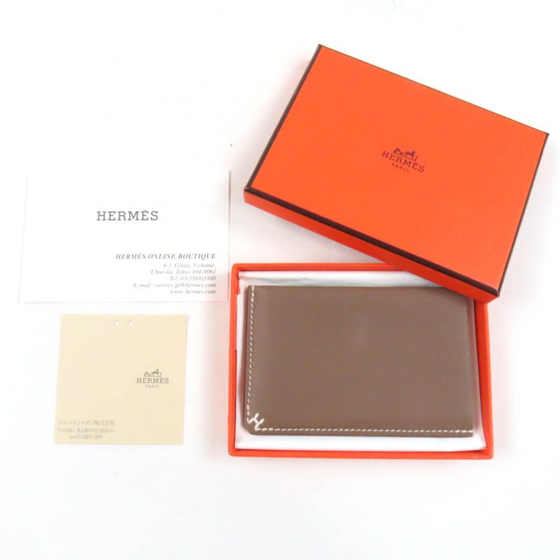 Hermes H Serie Vaux Evercolor Etoupe Bias Stitch Card Case Engraved B — view 3