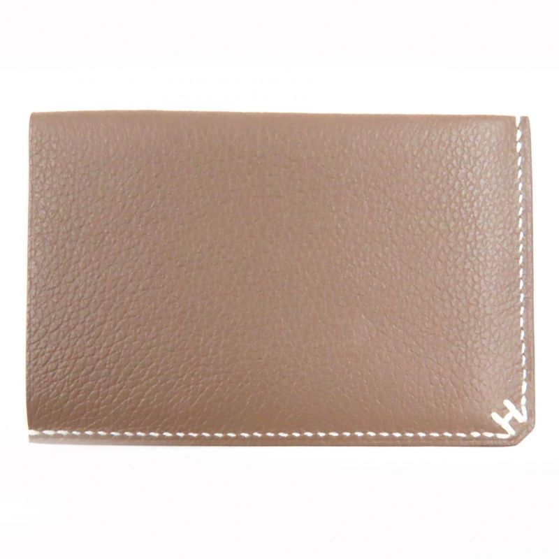 Hermes H Serie Vaux Evercolor Etoupe Bias Stitch Card Case Engraved B — view 4