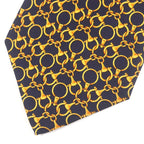 Gucci 100% Silk Cravat Bit Pattern Allover Tie Navy Gold Italymade — view 3