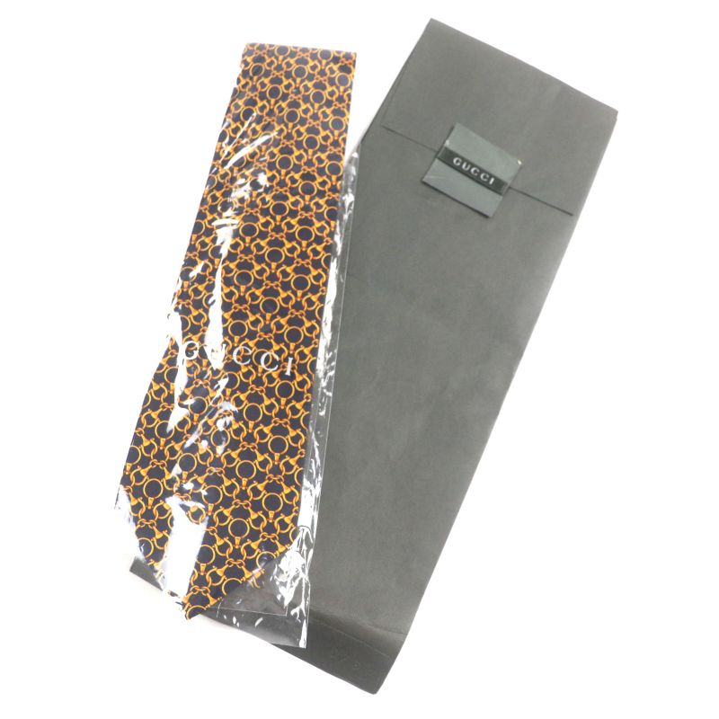 Gucci 100% Silk Cravat Bit Pattern Allover Tie Navy Gold Italymade — view 2