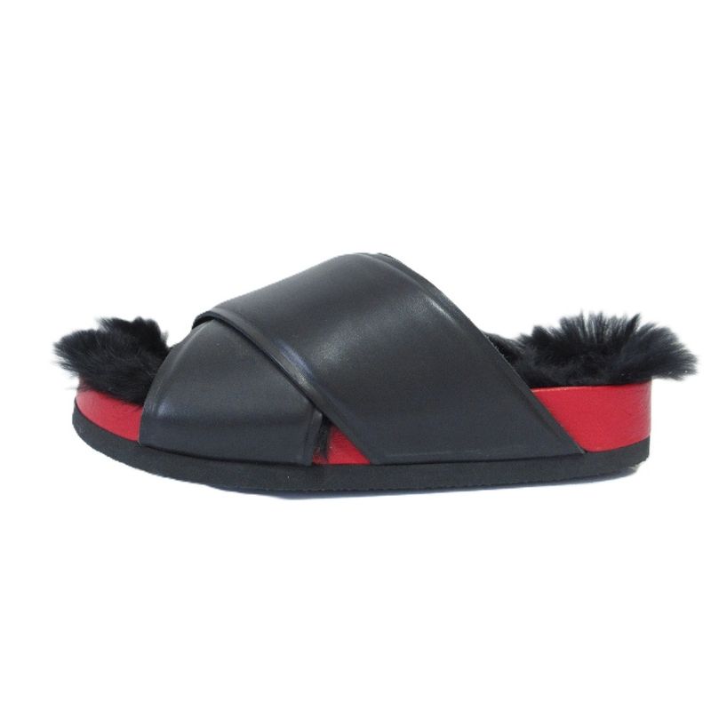 Celine Cross Belt Flat Fur Sandals Size 35 Black Red — view 2
