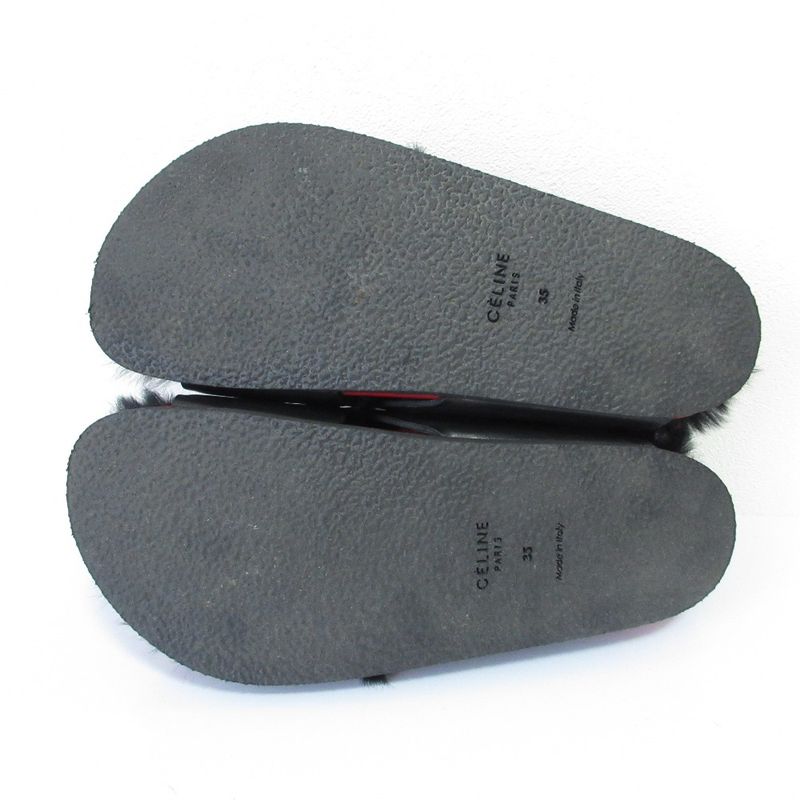 Celine Cross Belt Flat Fur Sandals Size 35 Black Red — view 7