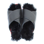 Celine Cross Belt Flat Fur Sandals Size 35 Black Red — view 4
