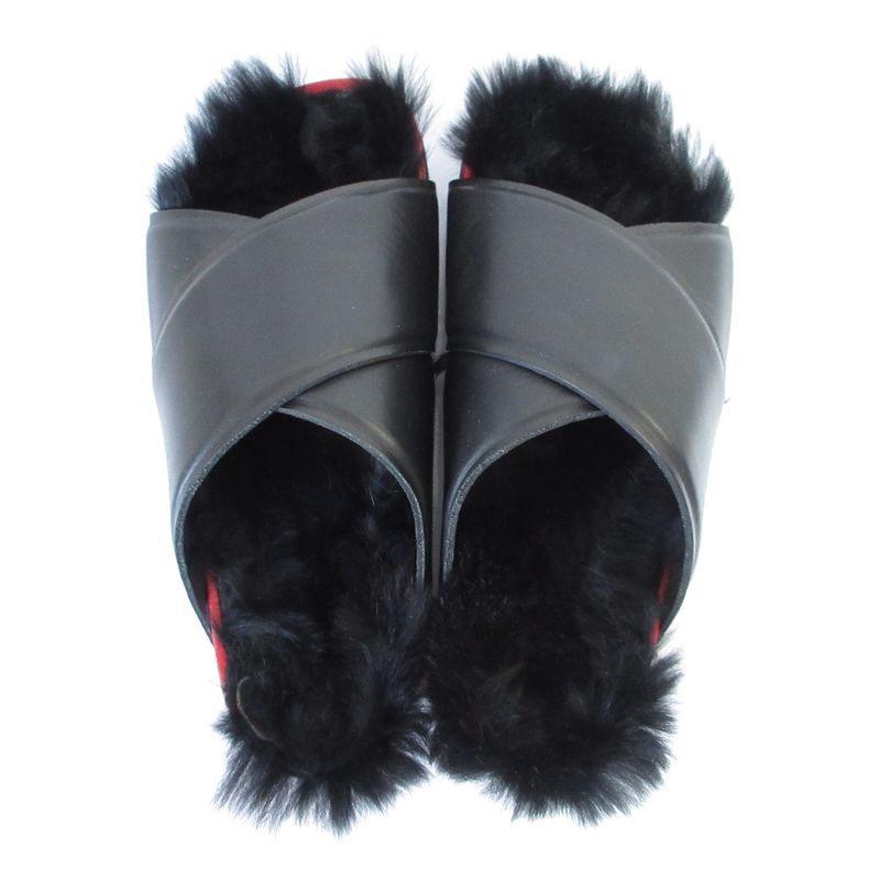 Celine Cross Belt Flat Fur Sandals Size 35 Black Red — view 4