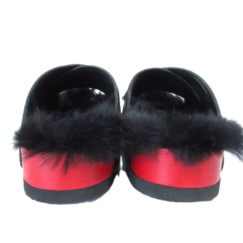 Celine Cross Belt Flat Fur Sandals Size 35 Black Red — view 6