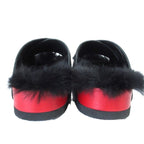 Celine Cross Belt Flat Fur Sandals Size 35 Black Red — view 6