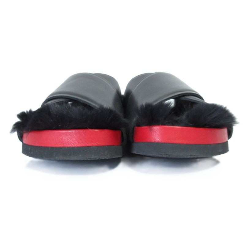 Celine Cross Belt Flat Fur Sandals Size 35 Black Red — view 3
