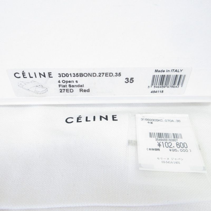 Celine Cross Belt Flat Fur Sandals Size 35 Black Red — view 9