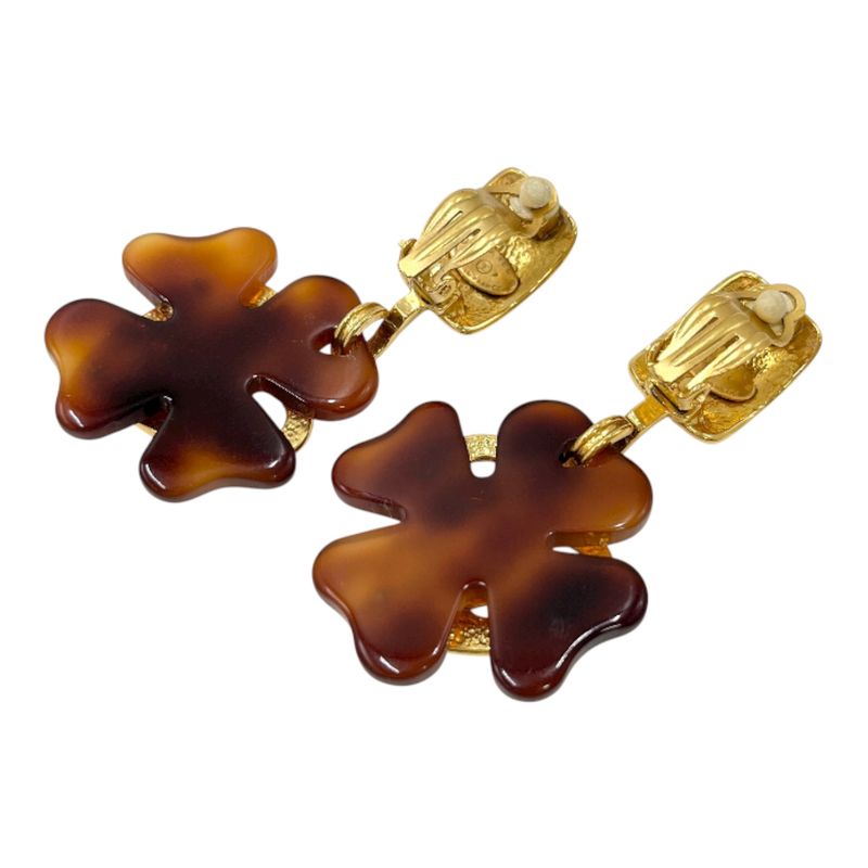 Chanel Earrings Set 95 P Coco Mark Clover Gold Brown Vintage — view 3