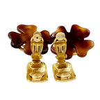 Chanel Earrings Set 95 P Coco Mark Clover Gold Brown Vintage — view 4