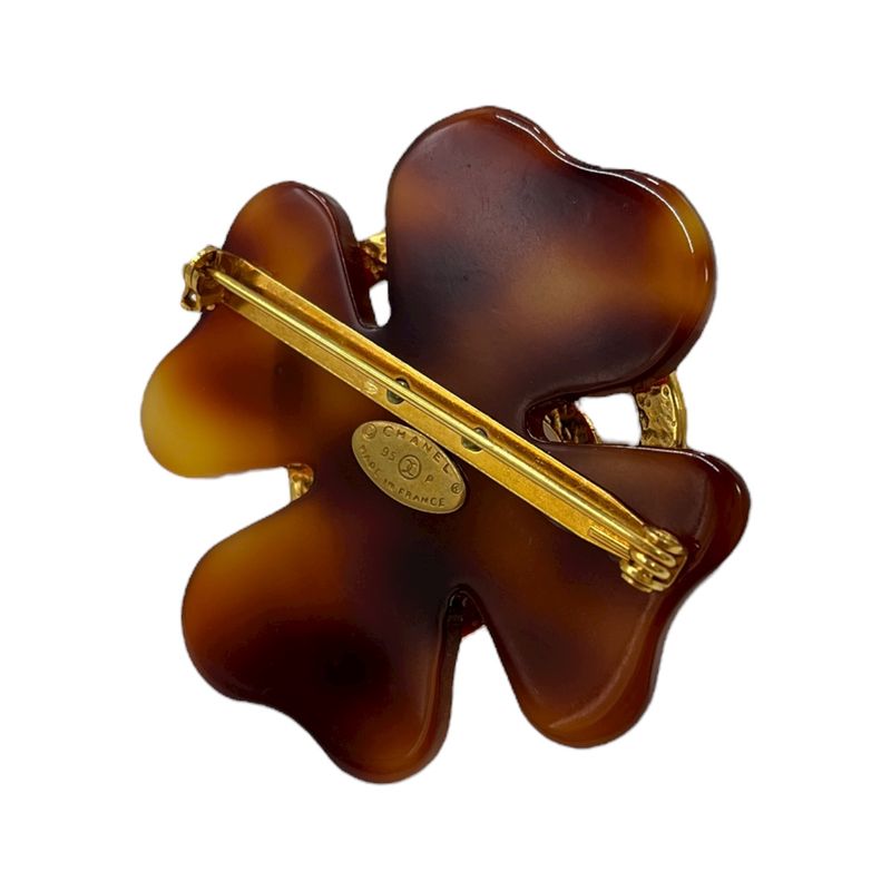 Chanel Brooch 95 P Coco Mark Clover Gold Vintage — view 3