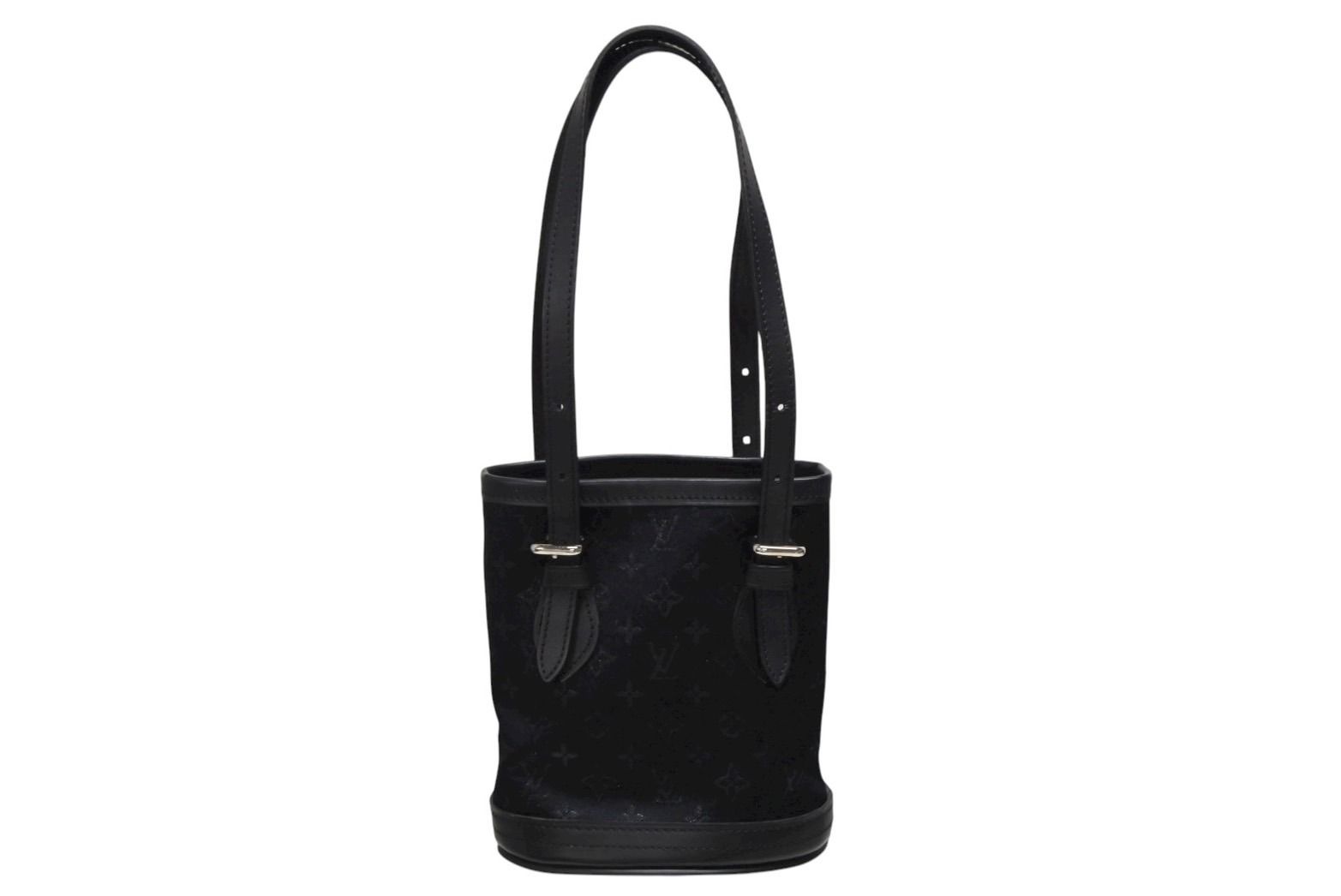 Louis Vuitton Monogram Satin Little Bucket Handbag Leather Black Silver