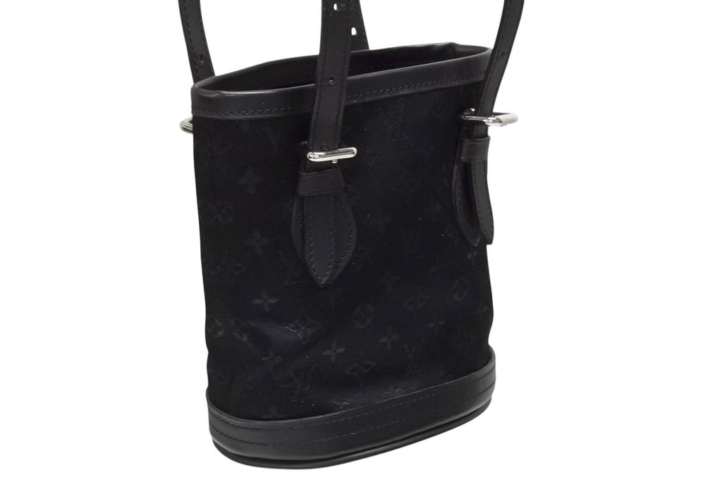 Louis Vuitton Monogram Satin Little Bucket Handbag Leather Black Silver — view 4