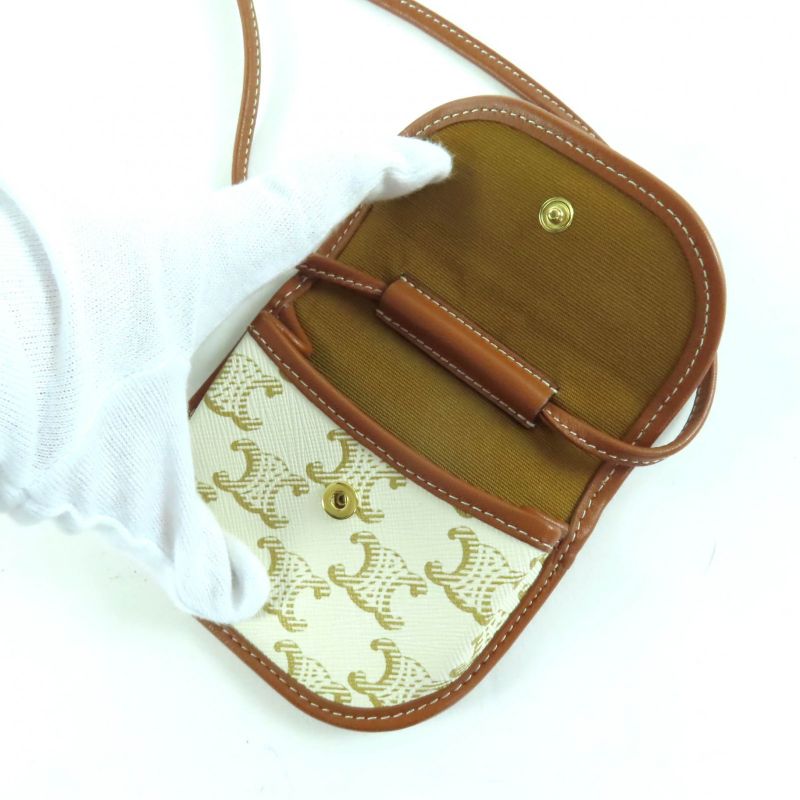 Celine Triomphe Leather Coin Case With Logo Strap Purse Wallet White — view 4