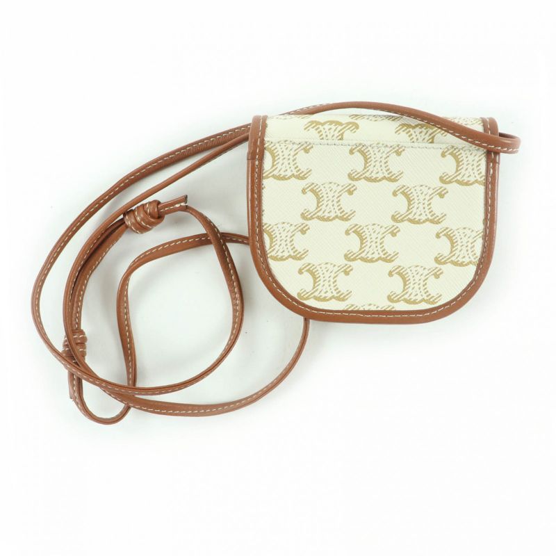 Celine Triomphe Leather Coin Case With Logo Strap Purse Wallet White — view 2
