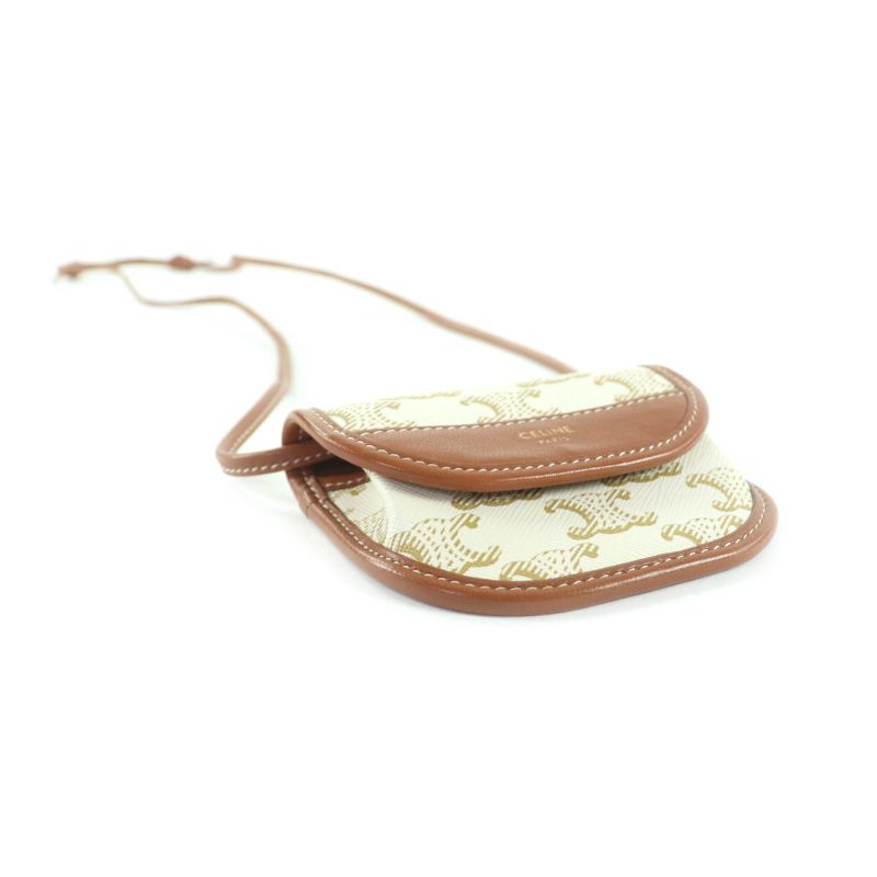 Celine Triomphe Leather Coin Case With Logo Strap Purse Wallet White — view 3
