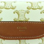 Celine Triomphe Leather Coin Case With Logo Strap Purse Wallet White — view 9
