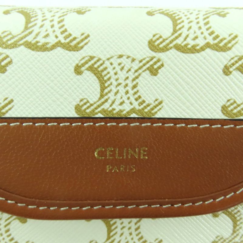 Celine Triomphe Leather Coin Case With Logo Strap Purse Wallet White — view 9
